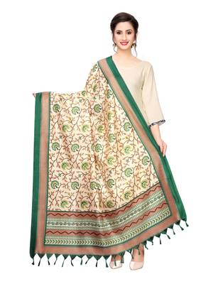 Beige Bhagalpuri Silk Printed Womens Dupatta 1
