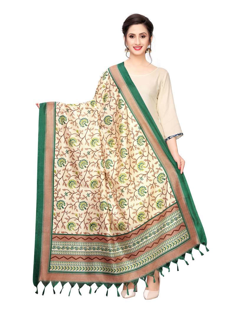 Beige Bhagalpuri Silk Printed Womens Dupatta