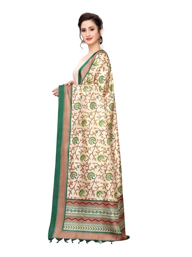 Beige Bhagalpuri Silk Printed Womens Dupatta