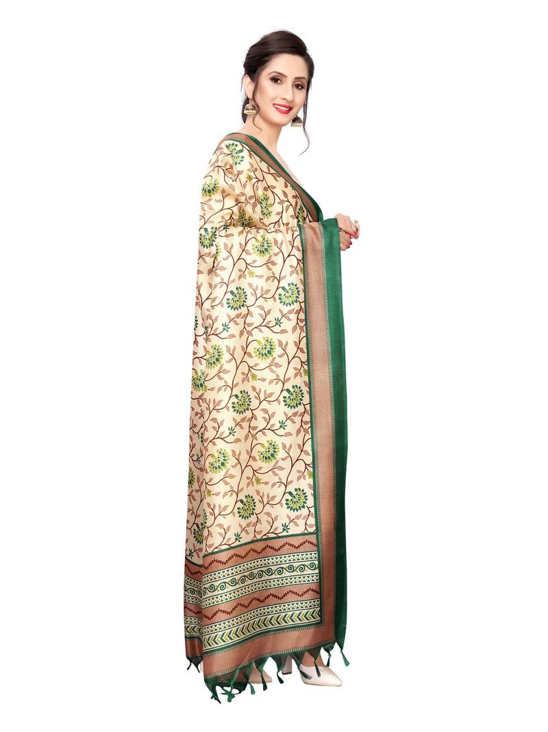 Beige Bhagalpuri Silk Printed Womens Dupatta