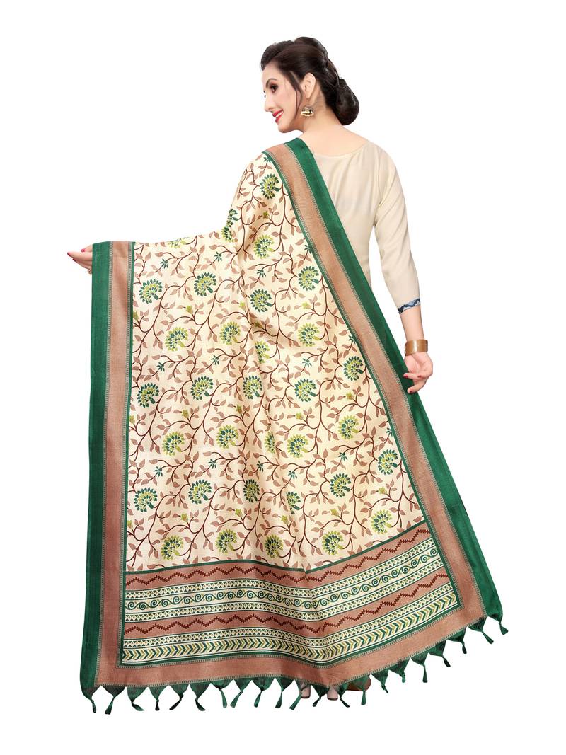 Beige Bhagalpuri Silk Printed Womens Dupatta