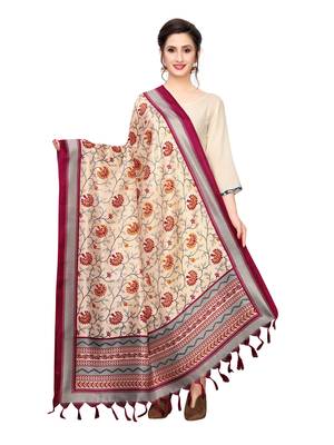 Beige Bhagalpuri Silk Printed Womens Dupatta 1