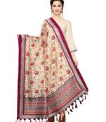 Beige Bhagalpuri Silk Printed Womens Dupatta