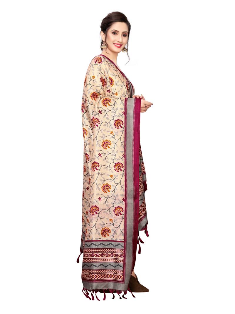 Beige Bhagalpuri Silk Printed Womens Dupatta