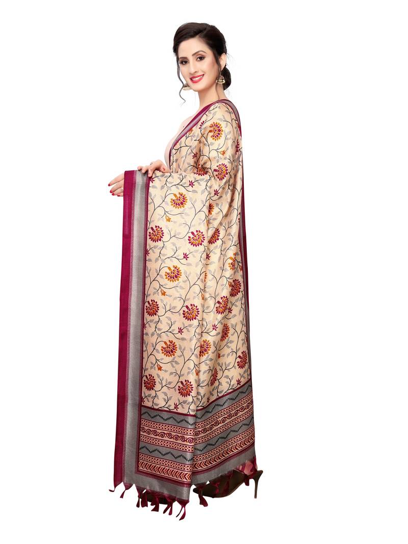 Beige Bhagalpuri Silk Printed Womens Dupatta