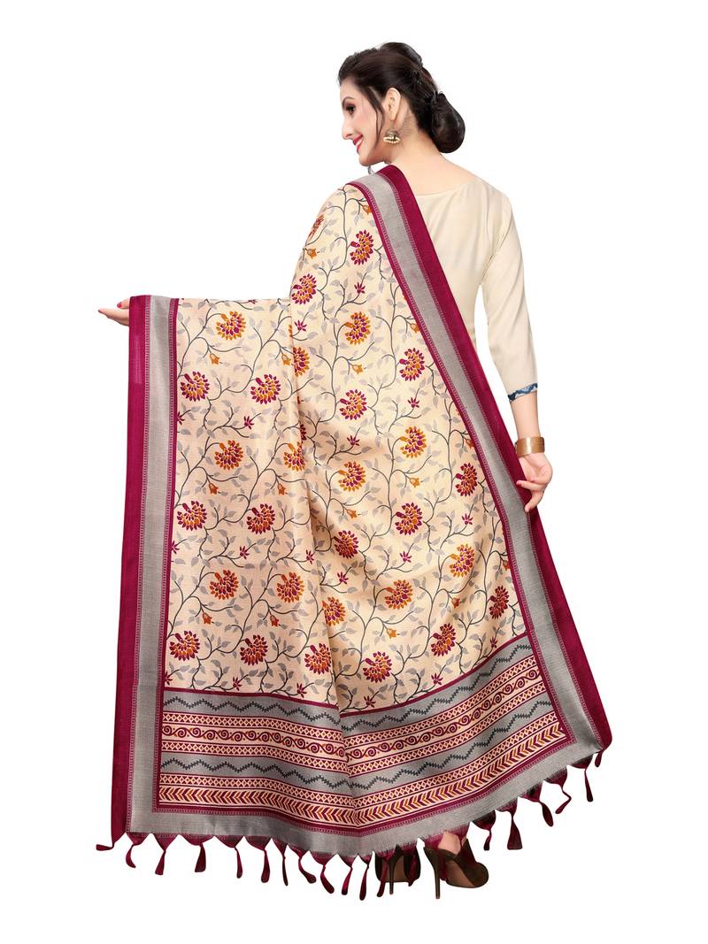 Beige Bhagalpuri Silk Printed Womens Dupatta