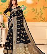 Black Woven Silk Blend Saree With Blouse
