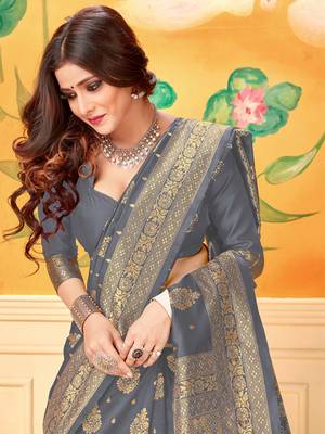 Grey Woven Silk Blend Saree With Blouse 5