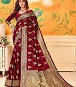 Maroon Woven Silk Blend Saree With Blouse