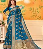 Light Navy Blue Woven Silk Blend Saree With Blouse