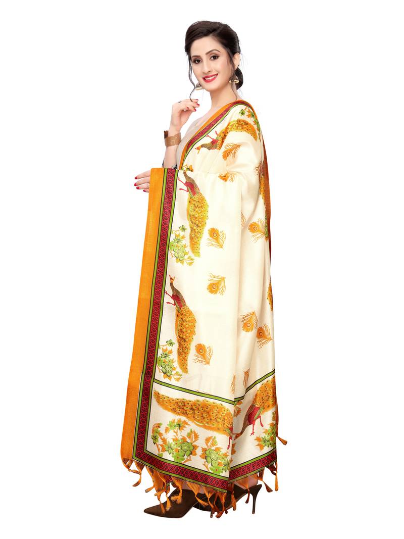 Off White Bhagalpuri Silk Printed Womens Dupatta
