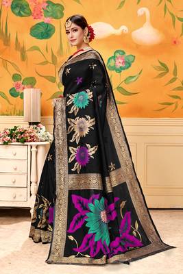 Black Woven Silk Blend Saree With Blouse 2
