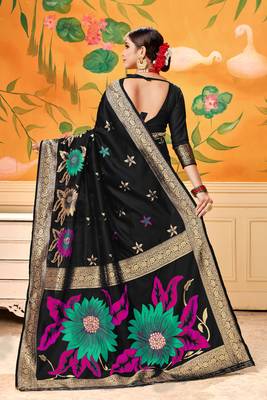 Black Woven Silk Blend Saree With Blouse 3