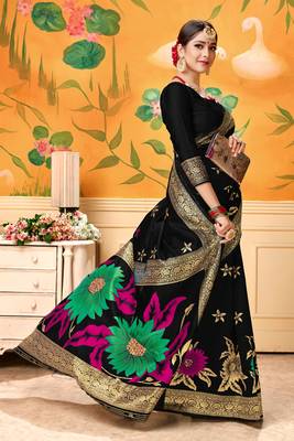 Black Woven Silk Blend Saree With Blouse 4