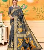 Grey Woven Silk Blend Saree With Blouse