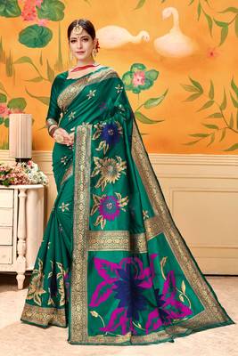 Light Navy Blue Woven Silk Blend Saree With Blouse 1