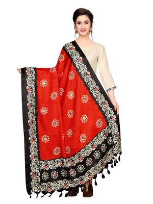 Red Bhagalpuri Silk Printed Womens Dupatta 1