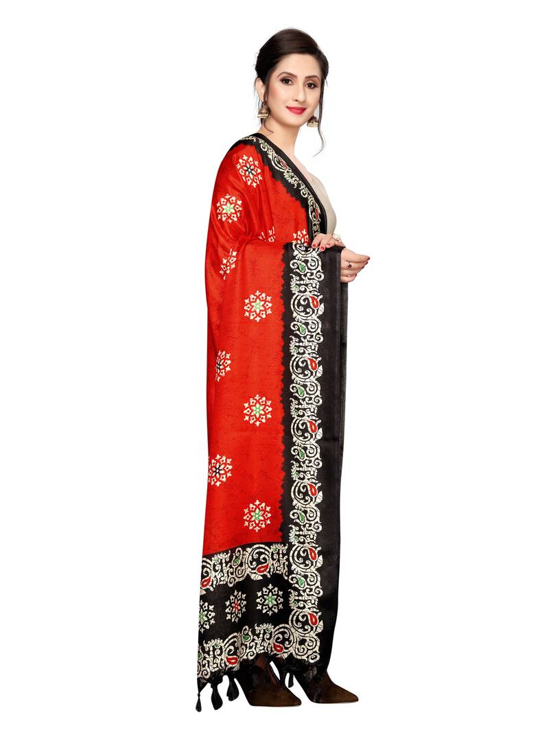 Red Bhagalpuri Silk Printed Womens Dupatta
