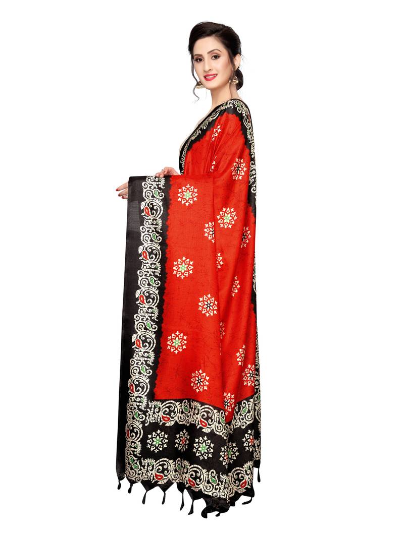 Red Bhagalpuri Silk Printed Womens Dupatta