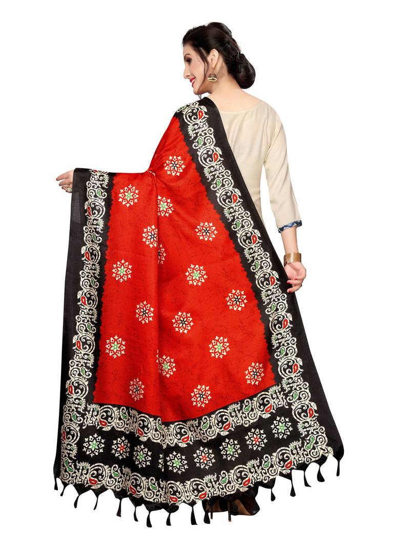 Red Bhagalpuri Silk Printed Womens Dupatta