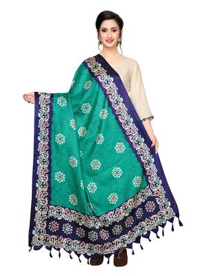 turquoise Bhagalpuri Silk Printed Womens Dupatta 1