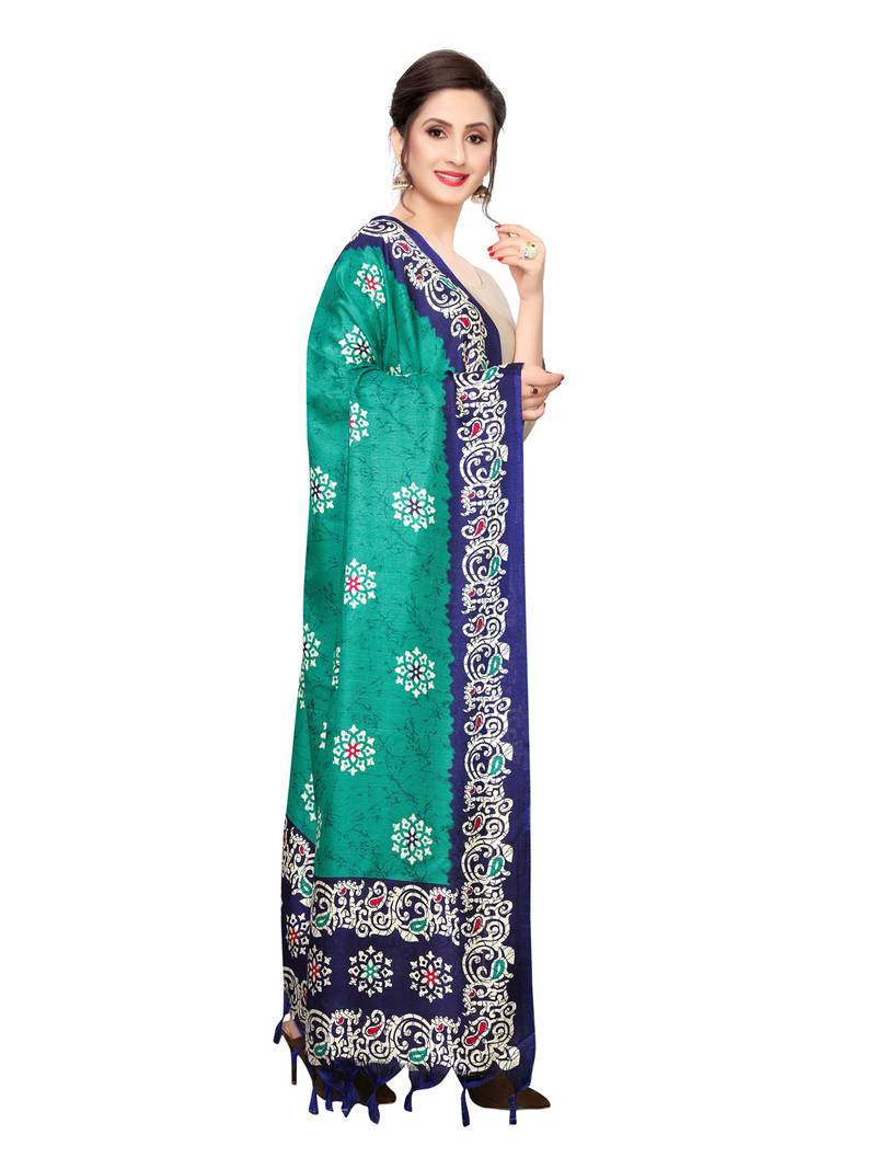 turquoise Bhagalpuri Silk Printed Womens Dupatta