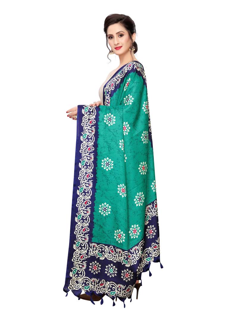 turquoise Bhagalpuri Silk Printed Womens Dupatta