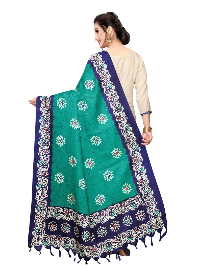 turquoise Bhagalpuri Silk Printed Womens Dupatta