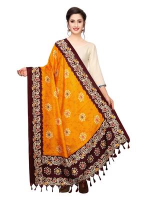 Orange Bhagalpuri Silk Printed Womens Dupatta 1