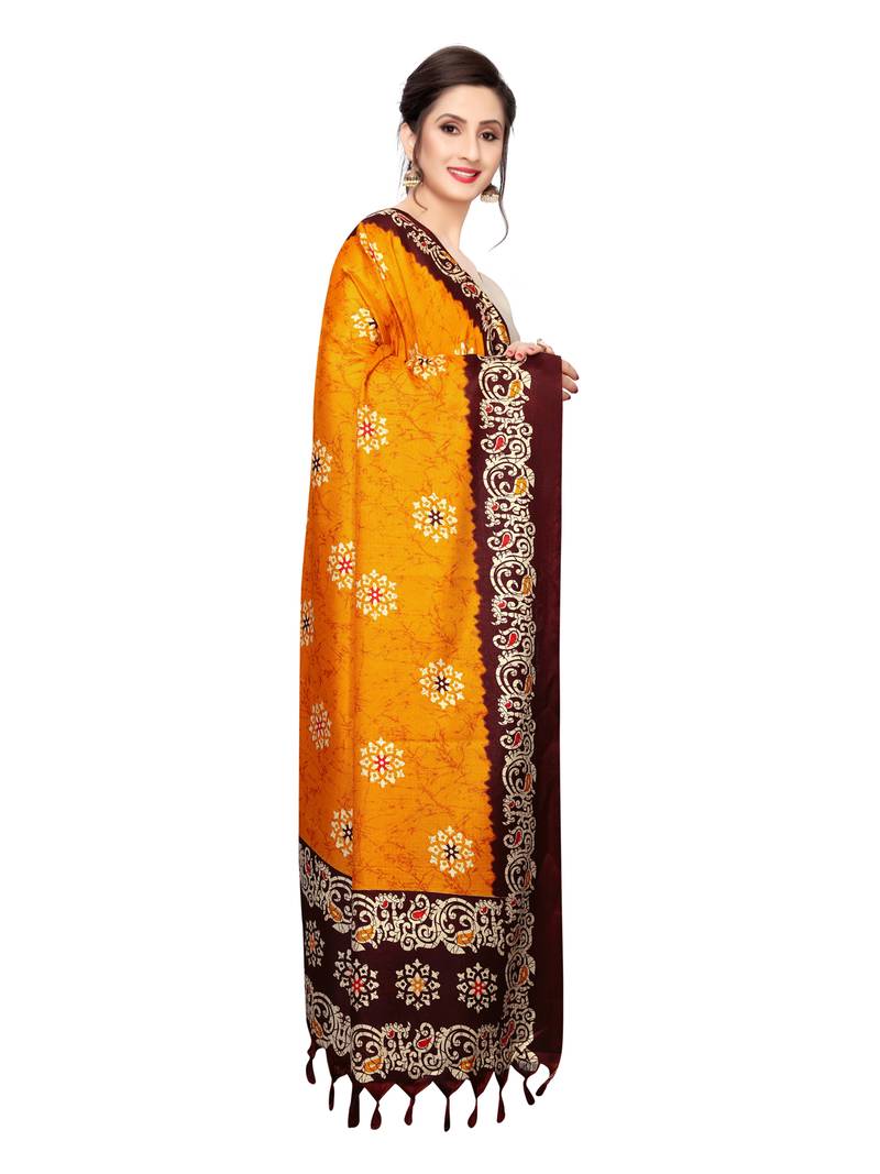 Orange Bhagalpuri Silk Printed Womens Dupatta