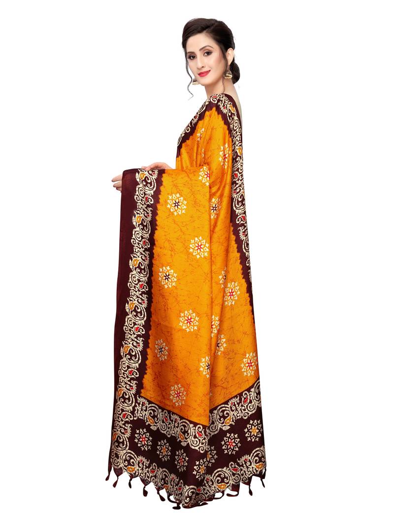 Orange Bhagalpuri Silk Printed Womens Dupatta
