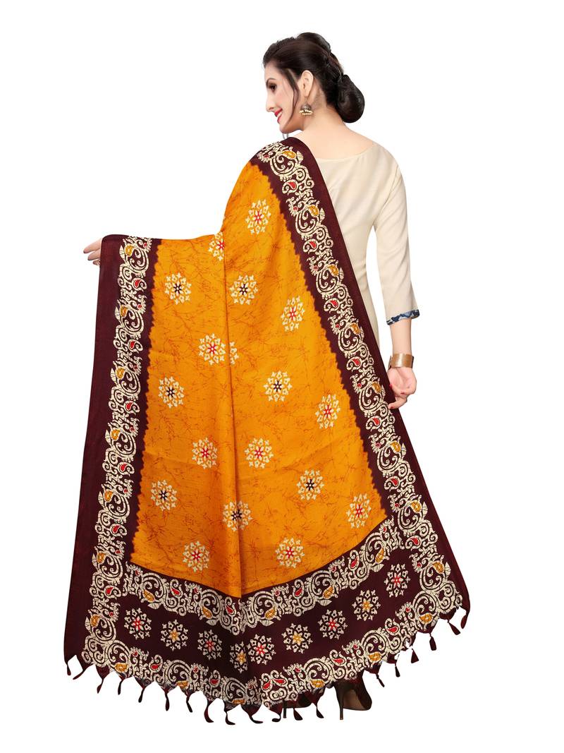 Orange Bhagalpuri Silk Printed Womens Dupatta