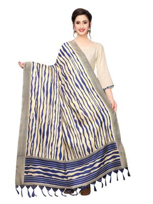 Beige Bhagalpuri Silk Printed Womens Dupatta 1