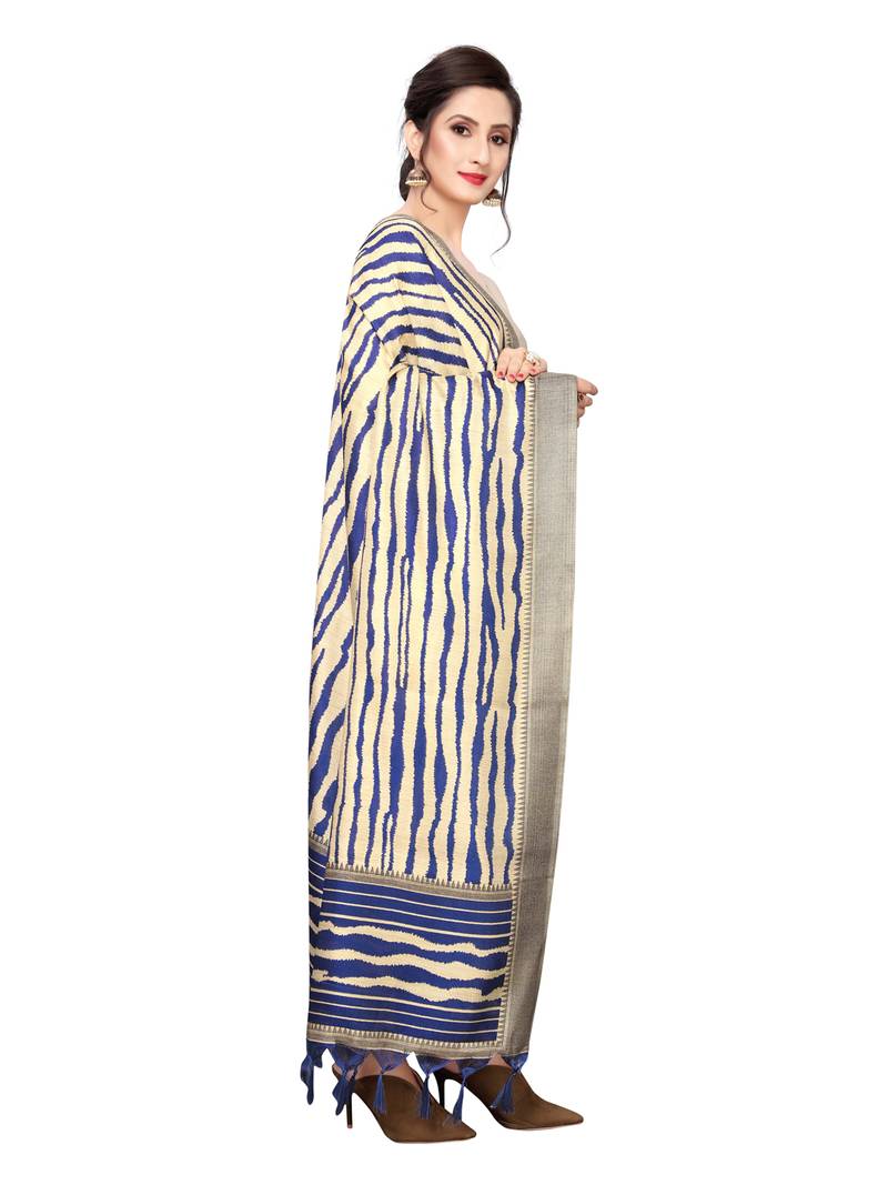 Beige Bhagalpuri Silk Printed Womens Dupatta