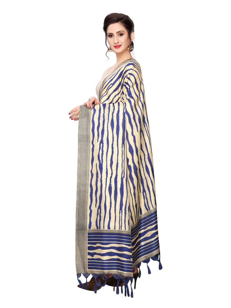 Beige Bhagalpuri Silk Printed Womens Dupatta