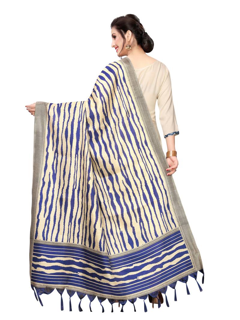Beige Bhagalpuri Silk Printed Womens Dupatta