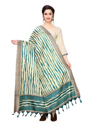 Beige Bhagalpuri Silk Printed Womens Dupatta 1