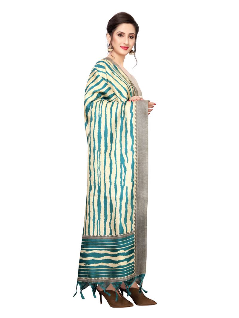 Beige Bhagalpuri Silk Printed Womens Dupatta