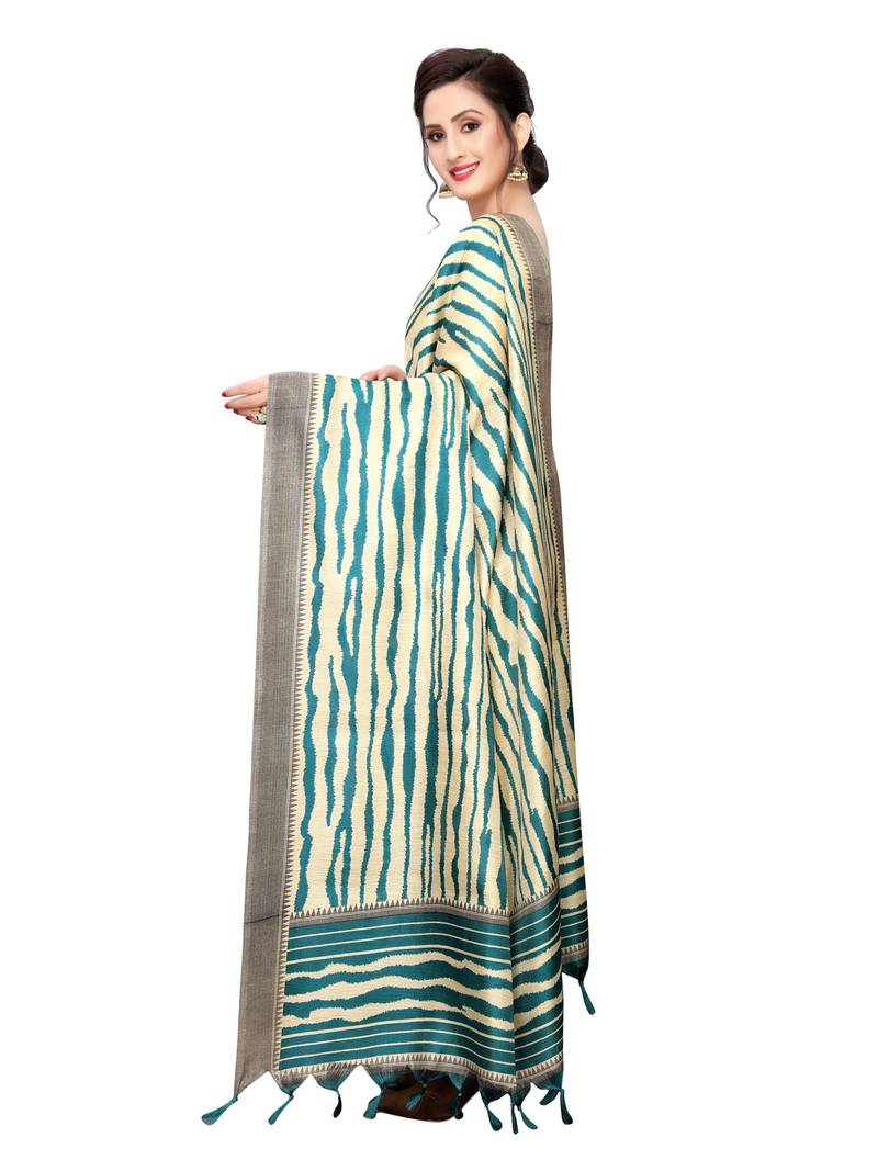 Beige Bhagalpuri Silk Printed Womens Dupatta