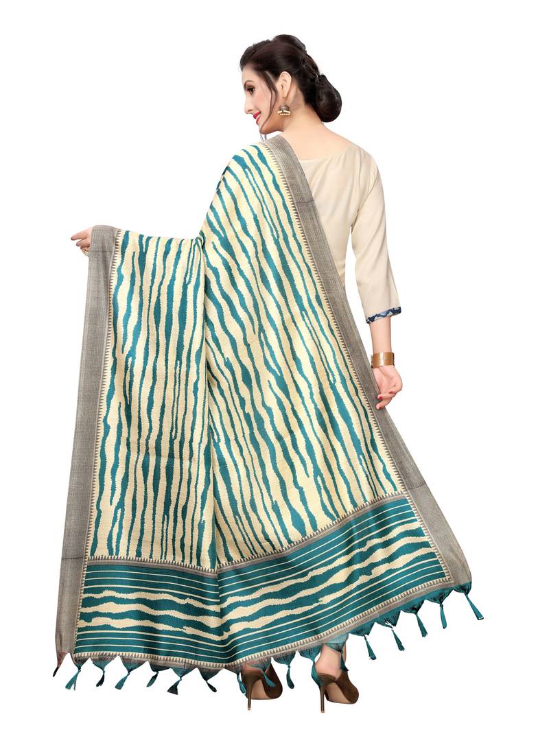 Beige Bhagalpuri Silk Printed Womens Dupatta