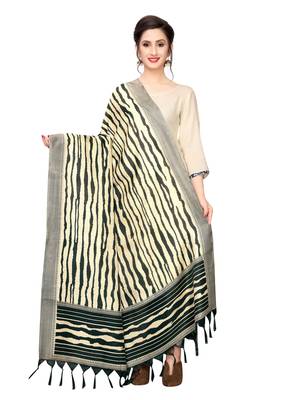 Beige Bhagalpuri Silk Printed Womens Dupatta 1