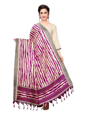 Beige Bhagalpuri Silk Printed Womens Dupatta 1