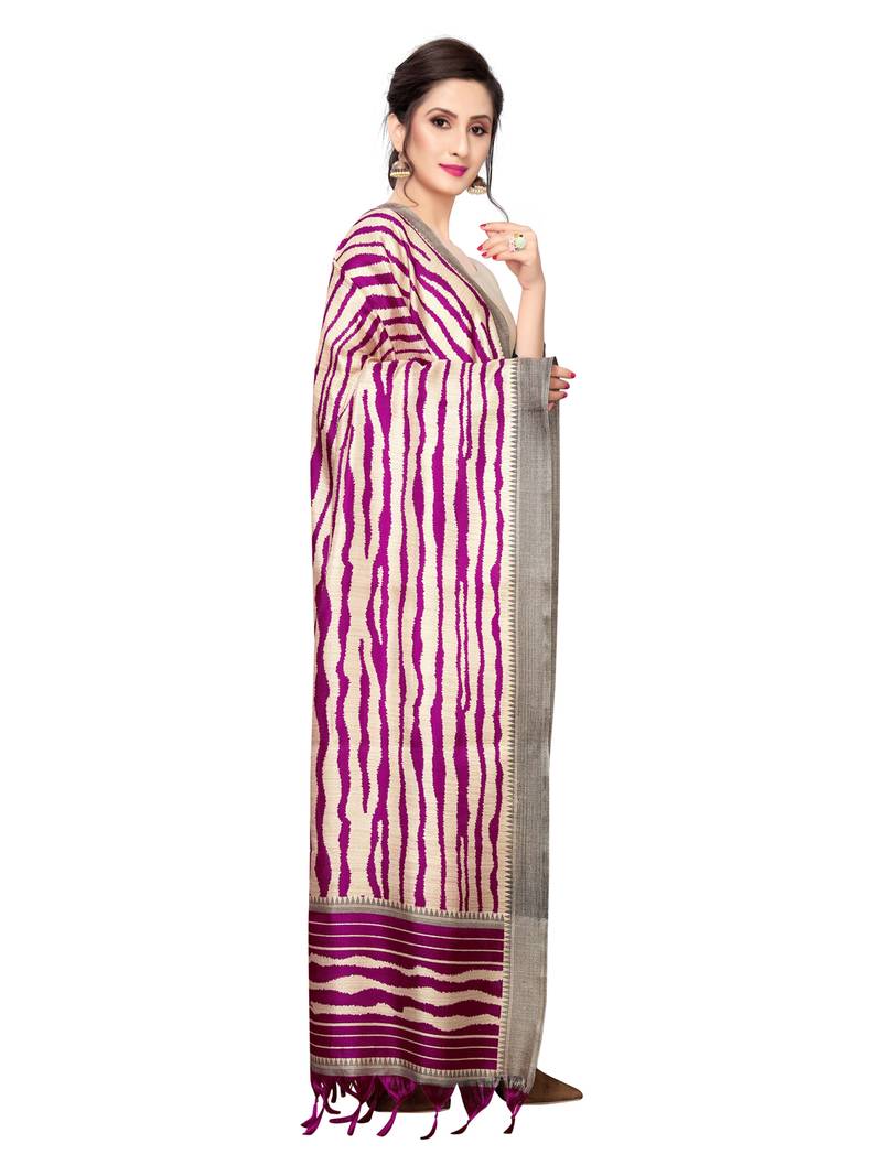 Beige Bhagalpuri Silk Printed Womens Dupatta
