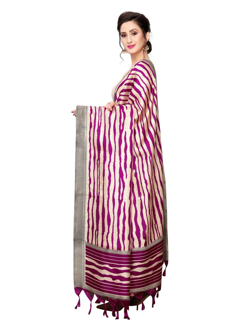 Beige Bhagalpuri Silk Printed Womens Dupatta