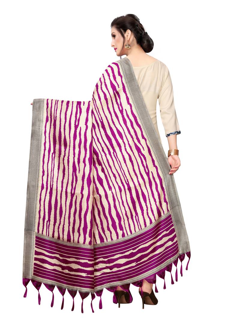 Beige Bhagalpuri Silk Printed Womens Dupatta