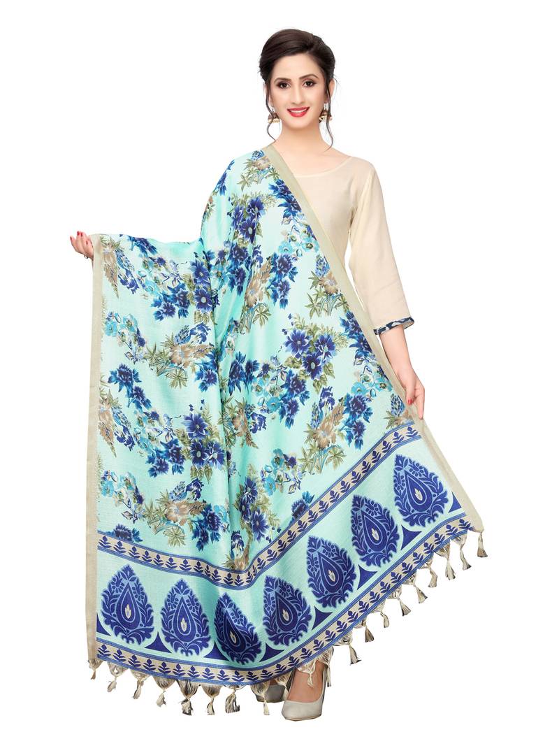 Blue Bhagalpuri Silk Printed Womens Dupatta