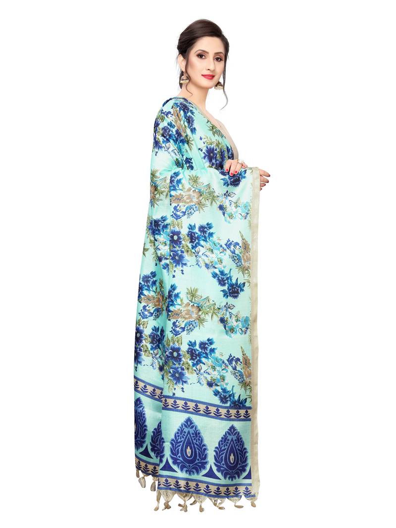 Blue Bhagalpuri Silk Printed Womens Dupatta