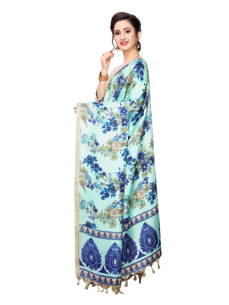 Blue Bhagalpuri Silk Printed Womens Dupatta