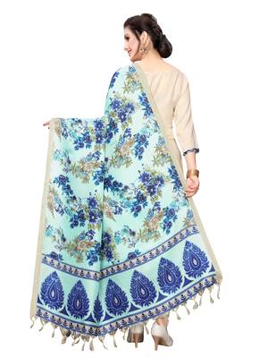 Blue Bhagalpuri Silk Printed Womens Dupatta 4