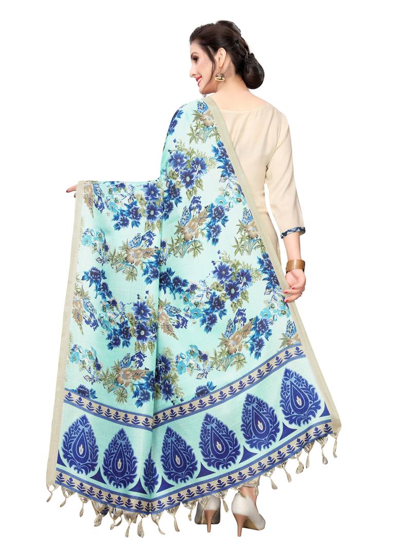 Blue Bhagalpuri Silk Printed Womens Dupatta